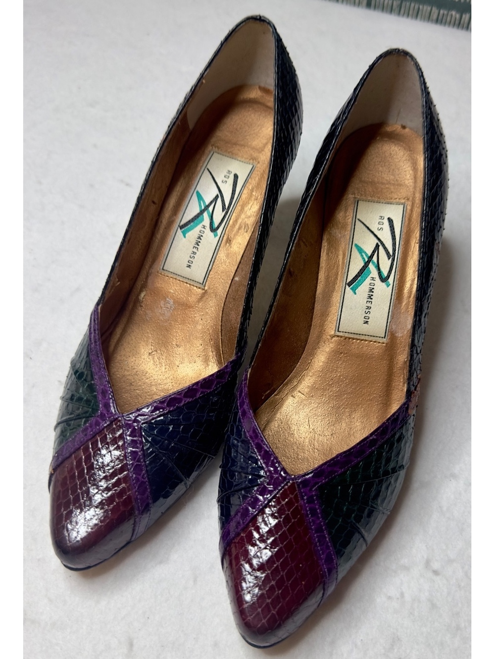 Vintage Ros Hommerson Multicolor Snakeskin-Style Pumps Size 6.5 M Low Slim Heel
